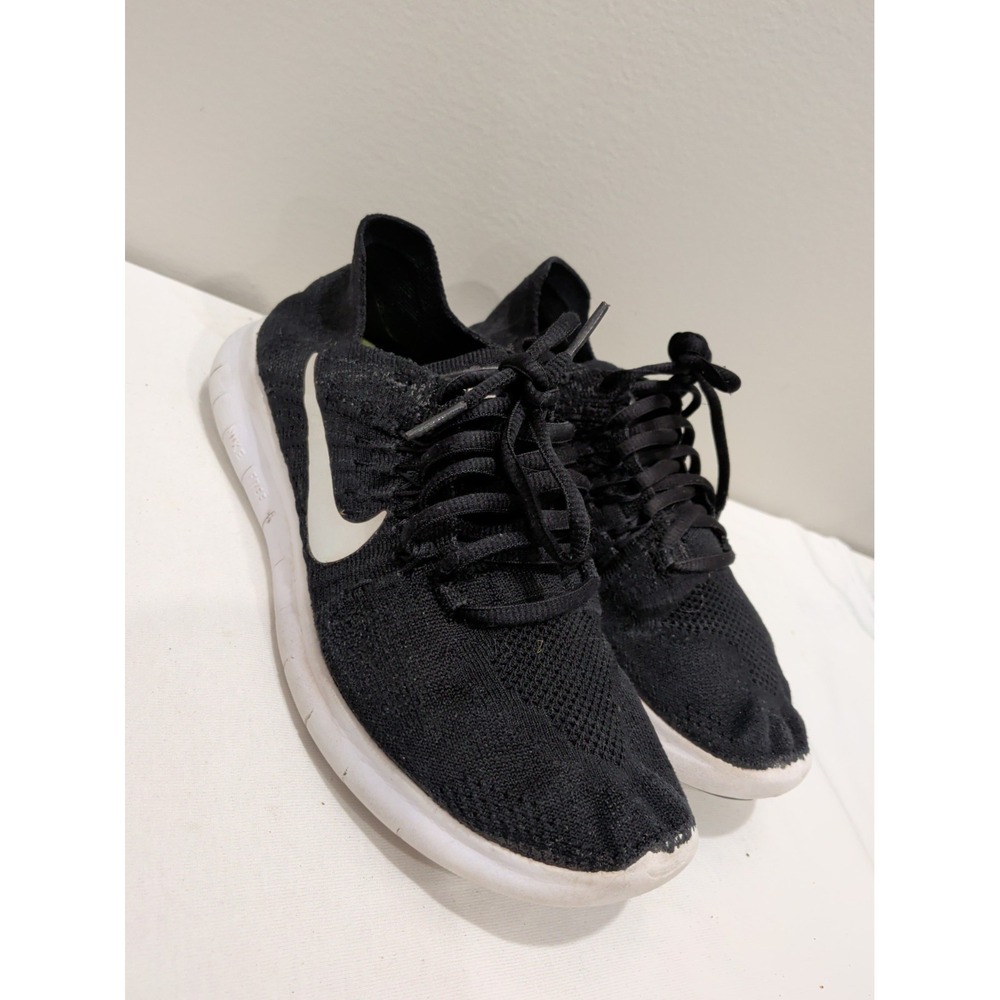 Nike Free RN Flyknit Running Shoes Womens 6.5 Black White 880844-001